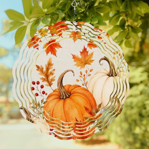 Fall Pumpkin Wind Spinner for Yard and Garden, Rustic Maple Leaf Autumn Thanksgiving Hanging Wind Spinner Outdoor 3D Kinetic Wind Sculpture Spinners Indoor Outdoor Patio Décor Ornaments Gift 10 Inch - Image 2