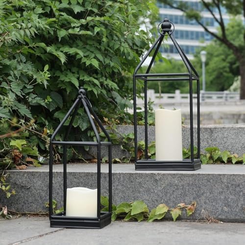 Lantern Decorative Indoor&Outdoor, 18’’&14’’ Large Black Metal Candle Lanterns Decor, Vintage Hanging Holders for Home Porch Wedding Centerpiece, Spring Farmhouse Decorations - Image 6