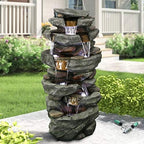 PeterIvan Outdoor Relaxing Waterfall - 6-Tier Fountain with 6 LED Lights, Stone-Liking Resin for Patio, Garden, House&Office (40.6in, Grey) by PeterIvan