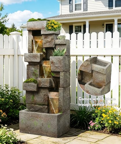 41.7" Outdoor Fountain 3 Tier Modern Water Fountain with LED Light and Pump - Image 5