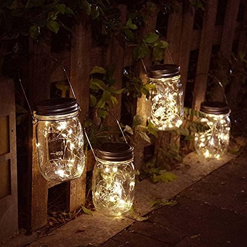 4 Pack Solar Lights - Mason Jar Lids Fairy Lights with Hangers - for Outdoor Garden Backyard Fence Deck Christmas Halloween Decorations - Image 2