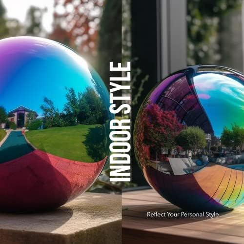 12 Inch Stainless Steel Gazing Globe,v2croft Hollow Ball Mirrored Surface Polished Shiny Sphere,Garden Stainless Steel Gazing Ball for Outdoor Lawn Pond Yard Ornament(rainbow) - Image 5