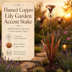 Flamed Copper Three Calla Lilies Garden Stake with Bells, Handmade Metal Flower Rain Chimes Yard Art Decor, Weatherproof Outdoor Sculpture Rain Catcher for Lawn, Patio and Pathway, Unique Gift - Image 2
