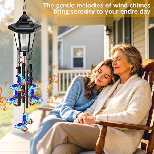 2 Pack Solar Butterfly Wind Chimes, Gifts for Women Mom Grandma Wife Sister Daughter Neighbor, Black Metal Wind Chimes with Wind Catcher, Solar Decor Lights for Outdoor Garden Patio Yard Porch Window - Image 5