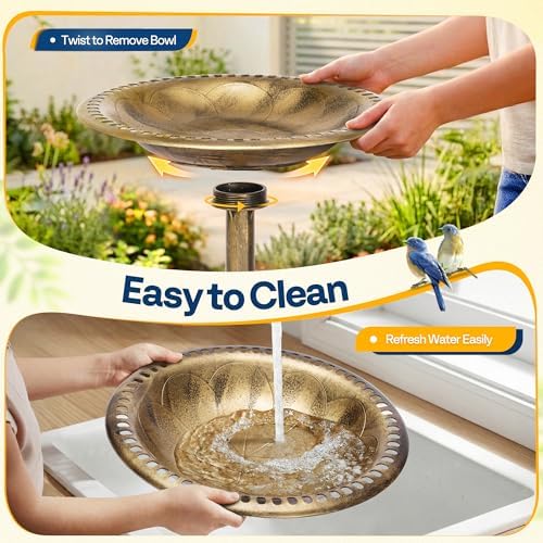 VIVOHOME Bird Bath for Outside, Polyresin, Pedestal, Antique Copper - Image 5