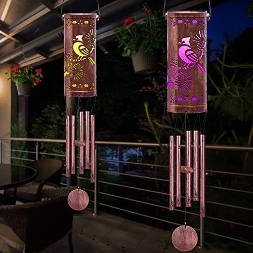 FSVGYY Solar Red Bird Wind Chime 30 Inch Metal Outdoor Hanging Light - Image 5