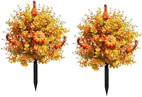 2Pcs Artificial Fall Pumpkin Tree Stakes, 22" Outdoor Plants Waterproof Halloween Yard Indoor Outdoor Decorations Stakes by Unknown