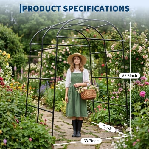 Garvee Metal Garden Arch Trellis, 7.2Ft Black for Raised Beds - Image 2