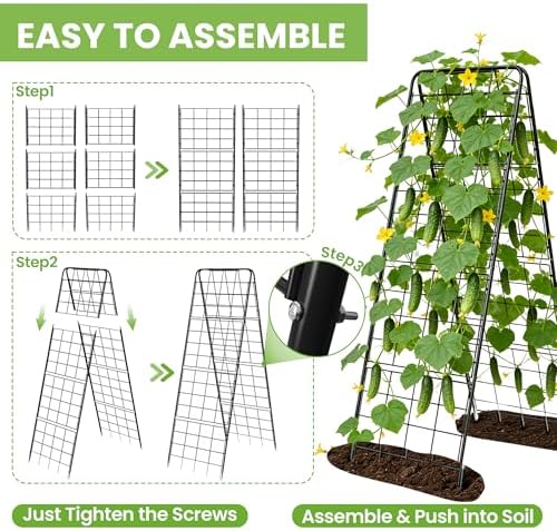 Garden Trellis for Cucumbers, 50 x 16 Inch Adjustable A-Frame Plant Support for Climbing Plants Outdoor, Vegetable, Flowers, Heavy Duty 1cm Metal Vegetable Trellis for Backyard, Raised Bed, Patio - Image 6