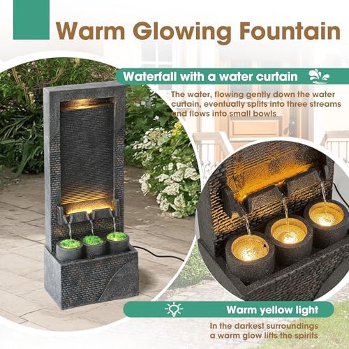 40" H Water Fountains Outdoor, Garden Waterfall Fountain with Lights - Image 5