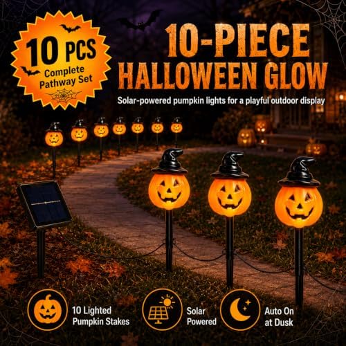 10 Pack Halloween Decorations Outdoor Pumpkin Moon Garden (Cold White) - Image 2