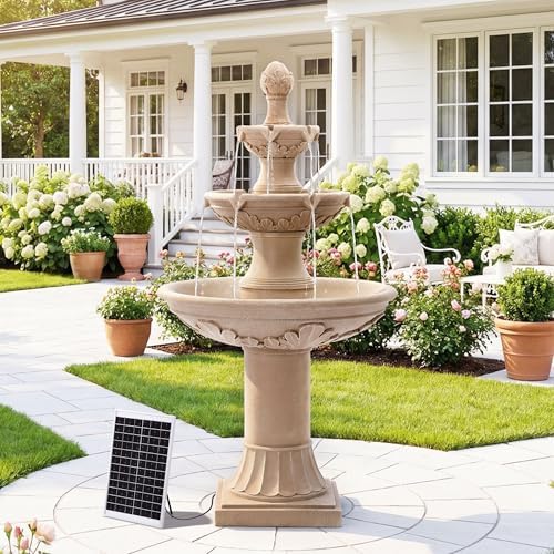 48"H Outdoor Italian Solar Water Fountain, Garden Resin Fountain by Unknown