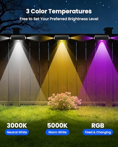 Waterproof Solar Fence Lights for Outdoor 12 Modes Warm & Cool White RGB LED Spot Lens 3-Sided Solar Powered Wall Lighting, Decor for Outside Patio Step Backyard Deck Railing Pool - 12 Pack - Image 2