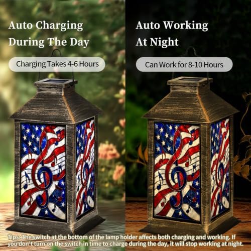 Solar Lantern Patriotic Stained Glass Design Outdoor Waterproof Garden Hanging Lantern Solar Powered Lighting Outside Solar Light for Patio Yard Camping, Gifts for Women Mom - Image 4