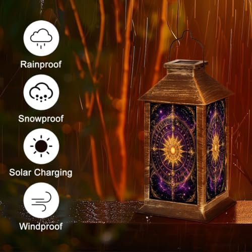 Solar Hanging Lantern Golden Celestial Compass Radiant Sun Purple Galaxy Waterproof LED Lights Decor Patio Yard Lawn Porch Lamp, Birthday Gift for Mom Women Garden Outdoor Decor - Image 5