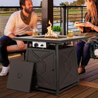 Nuu Garden 28 Inch Outdoor Propane Fire Pit Table, 50,000 BTU Square Gas Fire Table with Ceramic Tabletop, Lava Rock for Garden Backyard Party, Black - Image 4