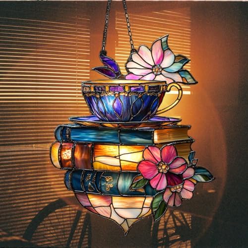 Tea Cup Flowers and Books Acrylic Suncatcher - Image 7