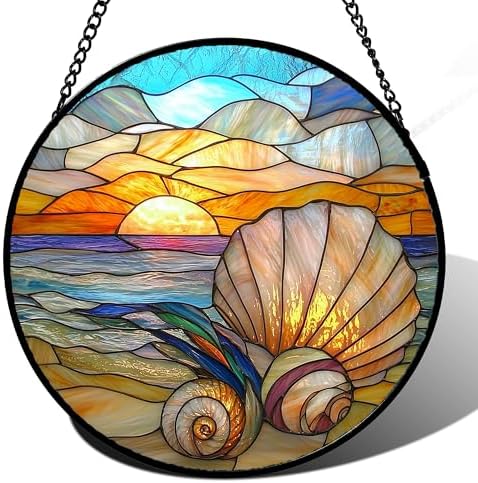 Ocean Stained Glass Window Hanging Suncatcher Beach Gifts for Women 12" by amderven