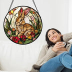 Rabbit Stained Glass Window Hanging Easter Suncatcher Gifts for Women 12" - Image 4
