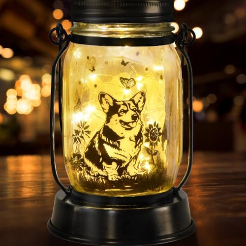 kyoryuger Corgi Gifts for Women/Men Corgi Solar Lanterns Dog Mom Birthday Dog Lovers Lantern Pet Loss Pet Memorial Lights Solar Garden Decoration for Yard, Patio,Backyard,Porch Torches by kyoryuger