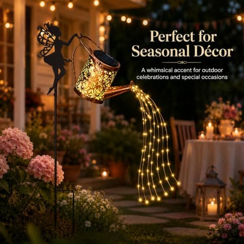 Solar Outdoor Fairy Waterfall Light with Watering Can, 2 Pack - Image 4