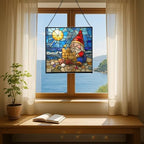 Beach Day Gnome Stained Glass Suncatcher – Square Hanging Window Panel for Home or Greenhouse – Whimsical Glass Art Gift for Garden Lovers, Christmas, Halloween, Father Days GWNf1E - Image 6