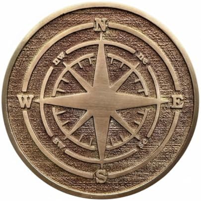Plaque Solid Brass Compass Rose Wall Antique Nautical Navigation Decor with Engraved N S E W Directions | Vintage Rustic Maritime Wall Art for Home, Office, Patio & Outdoor Gift (5"x5"Inches) by Unknown