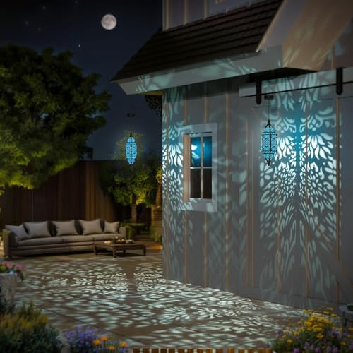 Solar Lanterns Outdoor, Moroccan Style Waterproof Hanging Lights with Cut-Out Design for Garden Patio Pathway Deco Decorations Outdoor Hanging Light, Solar Garden Decor (Black, 2 Pack) - Image 5