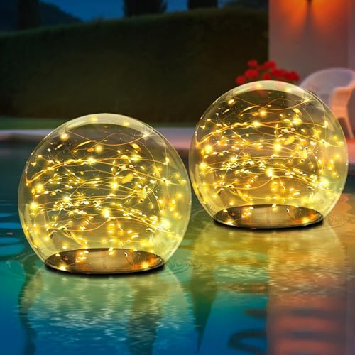 2-Pack 7.4x7.3 Solar Floating Pool Lights Ball Outdoor Water-Resistant IP66 Solar-Powered that Float Candles Flickering Lights for Swimming Pool Decor Pond Garden Party by NICEBUY