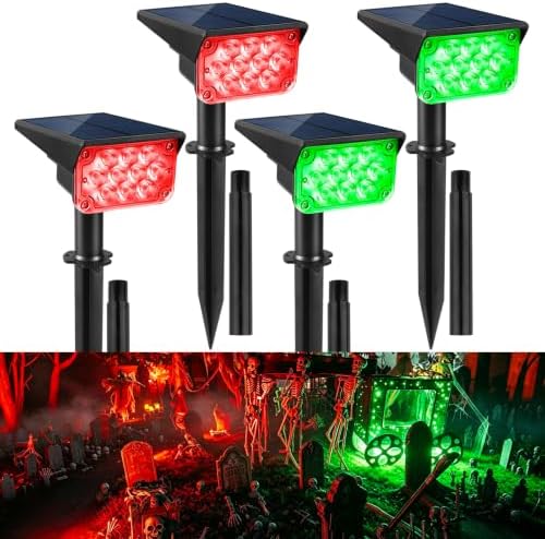 Halloween Red and Green Solar Spot Lights Outdoor,LED Solar Landscape Spotlights with Adjustable Panel,Waterproof IP65 Landscape Lighting for Yard Garden Tree Christmas(Red 2 Pack,Green 2 Pack) by CREPOW