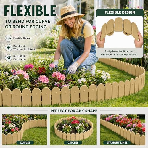 Evelyne Garden Border Plastic Edging: Wooden Fence Design - 16pcs Timber Yard Landscaping Fence Liner Lawn Edge Barrier - 20ft Kit of Decorative Lawn Panels Elements -Landscaping Edging-GMT-10374-F16 - Image 3