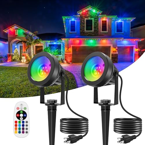 Halloween RGB Spot Lights Outdoor, LED Color Changing Landscape Lighting, Waterproof Spotlight with US Plug for Yard Garden Tree Path House Christmas Decoration (2 Pack) by CREPOW