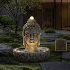 Solar Powered Buddha Statue Water Fountain Outdoor, Zen Waterfall Fountain with LED Lights, Peaceful Relaxing Water Feature Landscape Decor for Garden, Patio, Yard - Image 6