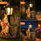 Solar Garden Statues Bunny Decor, 12.7" Upgraded Outdoor Rabbit Figurine with Welcome Planter & 3-Panel LED Lantern, Waterproof Resin Animal Yard Art Sculpture, Gardening Gifts for Women Mom Patio - Image 7