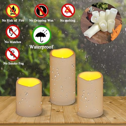 Flameless Candles 4" 5" 6" Outdoor Indoor Pillars Battery Operated Flickering Candles Include 10-Key Remote Timer 400+ Hours by 2 AA Batteries (Ivory Candle - Warm light, 3"D x 4"|5"|6" H - 12 Pack) - Image 2