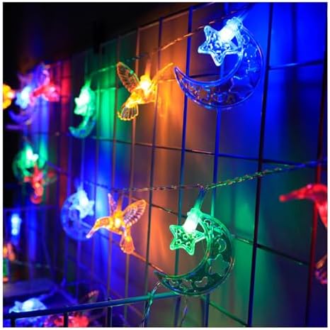 CAKERS Moon and Star Fairy Lights|Hanging Decor Led Copper Wire Lights|Bird Design Ambient Light for Christmas Party Bedroom Patio,Colorful,3m(9.8ft)-20LED-USB by CAKERS