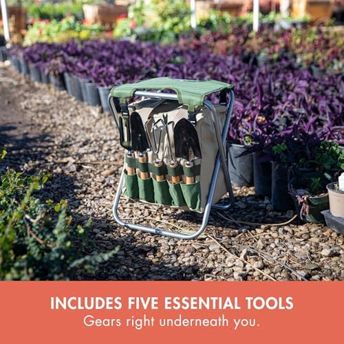 PICNIC TIME Garden Kneeler and Seat, Folding Gardening Bench, Portable Garden Stool and Kneeler with Detachable Tote Organizer for Weeding & Yard Work (Olive Green with Beige Accents) - Image 4