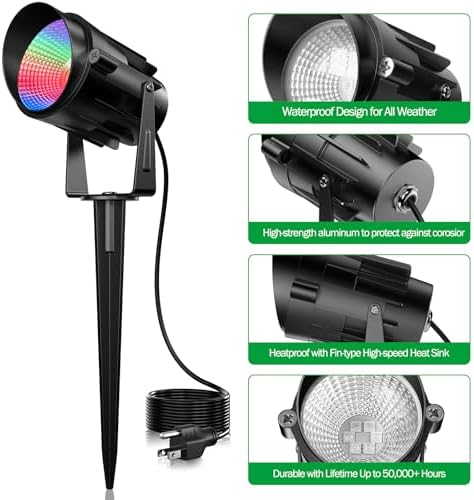 Christmas Halloween Spotlight Outdoor, 12W Color Changing Outdoor Floodlight Fixture with Stake for Garden Yard Path, 120V Waterproof Landscape Lighting Plug in with Remote (4 Pack) - Image 6
