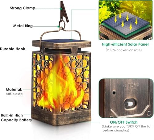 TomCare Solar Lanterns Outdoor, Flickering Flame Hanging Lights, 4 Pack - Image 3