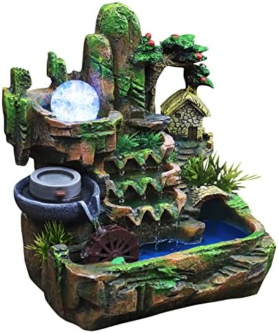 Tabletop Waterfall Fountain, Mini Rockery Fountain with Color-Changing LED Light, Indoor Resin Desktop Fountain Décor for Home Office, 10.24 x 7.87 x 11 Inch - Image 4