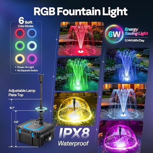 VIVOHOME 690GPH RGB Pond Filter Fountain with 6W LED Light for Koi Pond - Image 3