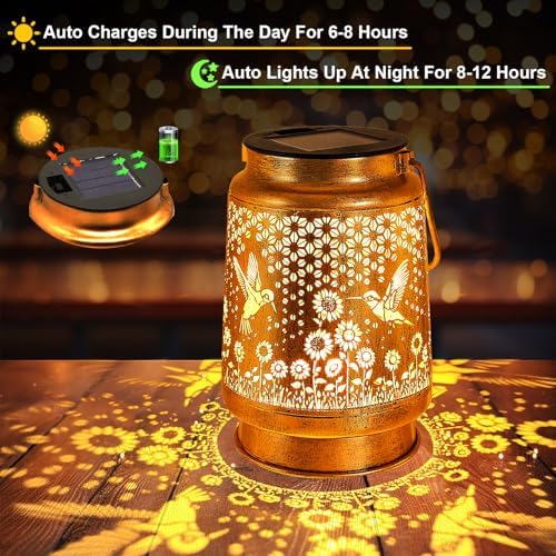 2 Pack Hummingbird Sunflower Solar Lanterns Outdoor with Shepherd Hook, Birthday Gift Mothers Day Gift for Women Mom Grandma Wife Daughter, Waterproof Hanging Lights, Decor for Yard Garden Patio Lawn - Image 5