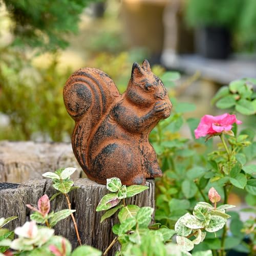 Sungmor Cast Iron Rust Squirrel Statue, Multi-Purpose Paperweight Doorstop by Sungmor