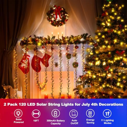2 Pack Solar String Lights Outdoor Waterproof, 16FT 240LED Outdoor Lights - Image 4