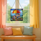 Gnome with Umbrella Stained Glass Suncatcher – Square Hanging Window Panel for Home, Garden, Nursery, Halloween, Christmas, Memorial Day – Whimsical Glass Art Gift for Gnome Lovers ovpj1u - Image 5