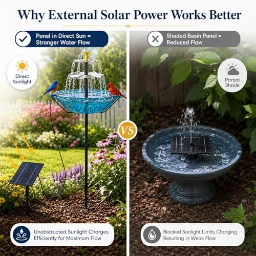 Bird Bath with Solar Fountain for Outside, 1.45 Gal Plastic Bird Bath Bowl with Metal Stake, Outdoor Garden Decor for Yard Patio Lawn (Pink-XL) - Image 5