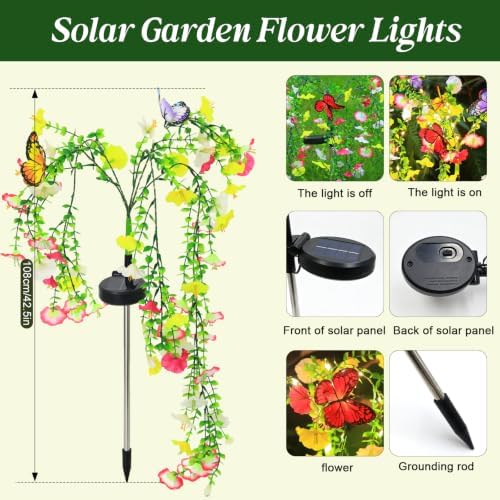 Solar Garden Lights Outdoor Waterproof, 4 Pack Solar Flower Lights Outdoor with Lifelike Morning Glory Flowers & 2 Lighting Modes, Decorative Solar Lights Outdoor for Yard Patio Lawn Decor, Gifts - Image 2