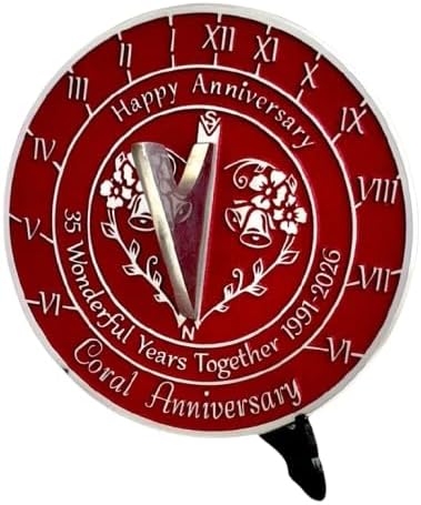 ARTIZANSTORE 35th Wedding Anniversary Sundial – Coral Aluminium Wedding Gift Idea for Couples.” by AS