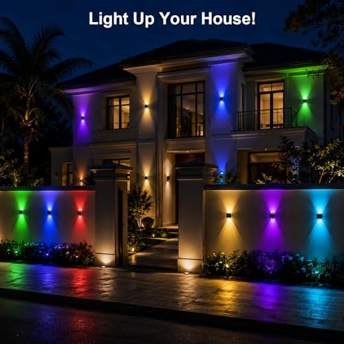 Solar Fence Lights Outdoor Waterproof LED, New Up Down Glow Wall lights Solar Powered with 8 Modes 6 Color Changing Warm White & RGB Cycling, Solar Patio Light for Backyard Railing Deck Decor-12 Pack - Image 5