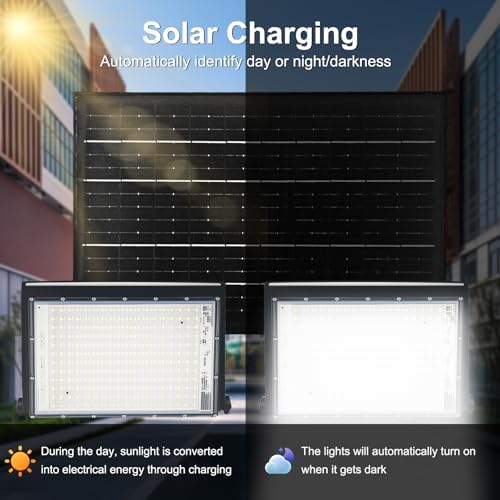 JIXNING Foldable Solar Flood Lights Outdoor with Remote Control, 6500K Waterproof Dusk to Dawn Solar Powered Security Light, Portable Adjustable LED Spotlights for Yard, Garden - Image 2
